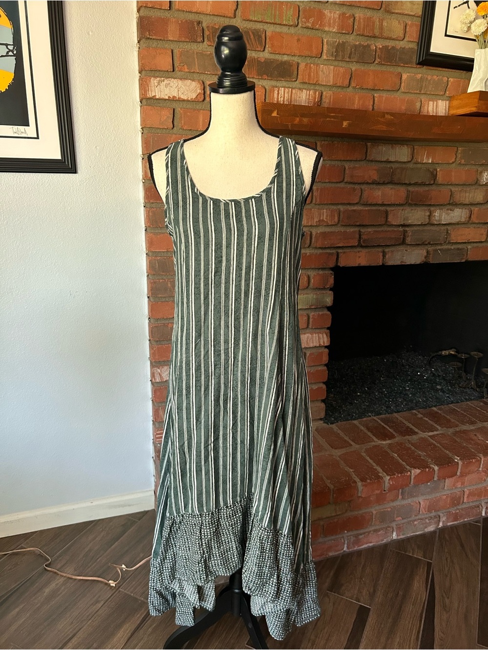 Fat Face Striped Sleeveless Midi Dress in Green Sz 6
